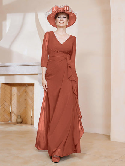 V-neck Ruffles Sheath Floor-Length Chiffon Dress
