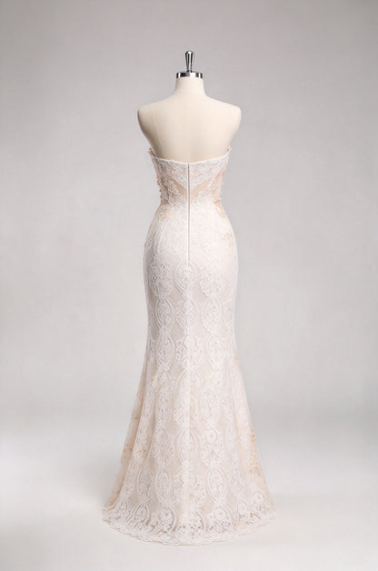 Strapless Sweetheart Lace Mermaid Wedding Dress with Large Satin Bow
