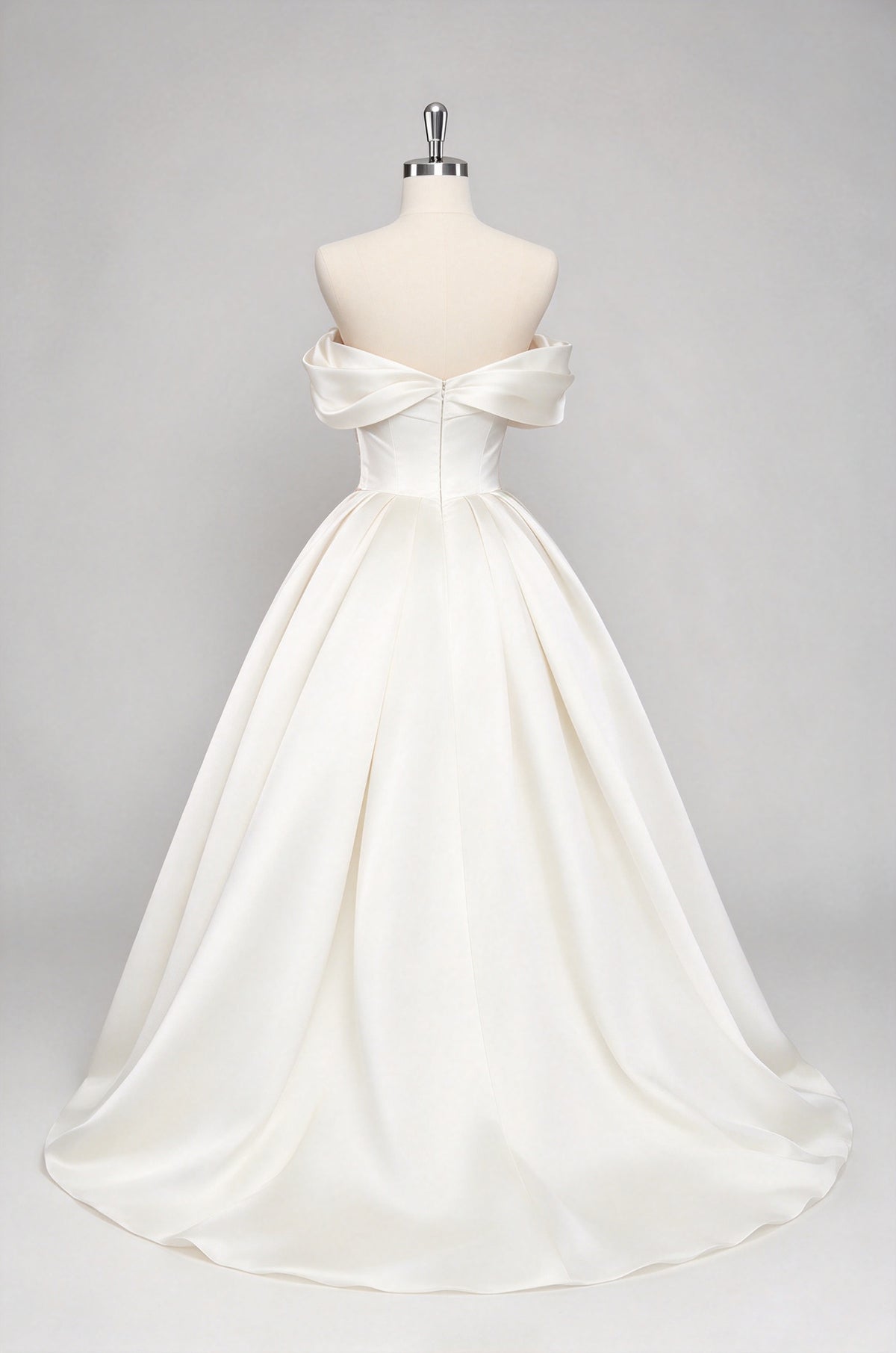 Off-the-shoulder Satin Ballgown Wedding Dress, Corset High Low Bridal Gown