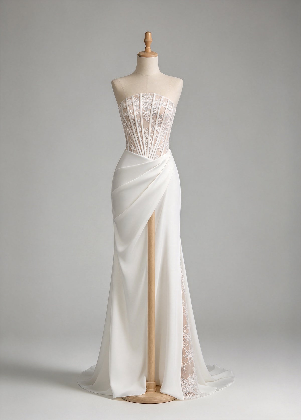 White Lace Corset Slit Wedding Dress