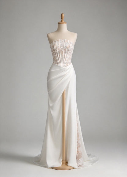 White Lace Corset Slit Wedding Dress