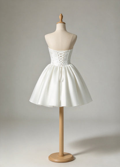 White Strapless Satin Short Homecoming Dress