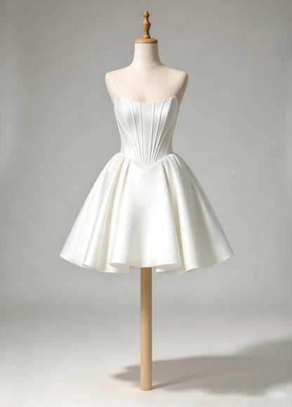 White Strapless Satin Short Homecoming Dress